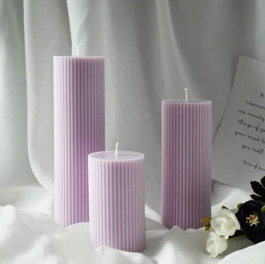 Amoura Luxe Ribbed Pillar Candle Set – Handcrafted Soya Wax | Luxury Home & Gift Décor