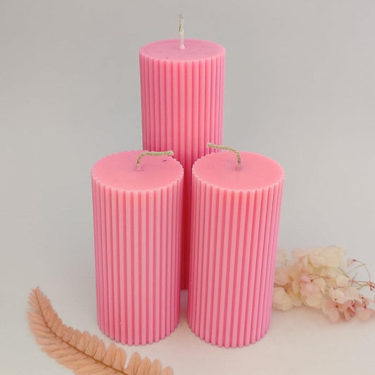 Amoura Luxe Ribbed Pillar Candle Set – Handcrafted Soya Wax | Luxury Home & Gift Décor