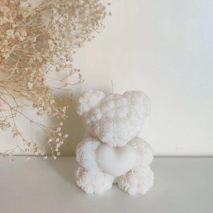 Rose Teddy Candle – Luxury Handcrafted Soya Wax Teddy Bear Candle with Heart | Strongly Scented Premium Gift Candle