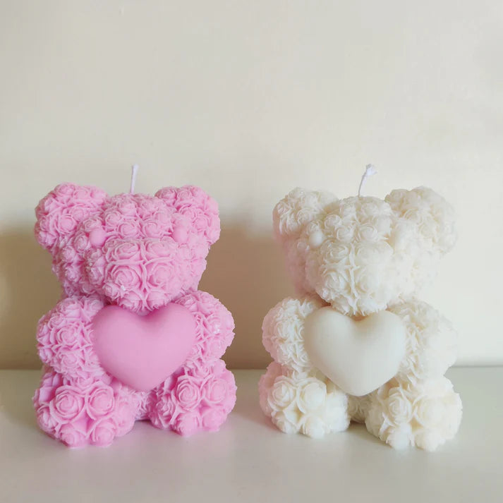 Rose Teddy Candle – Luxury Handcrafted Soya Wax Teddy Bear Candle with Heart | Strongly Scented Premium Gift Candle