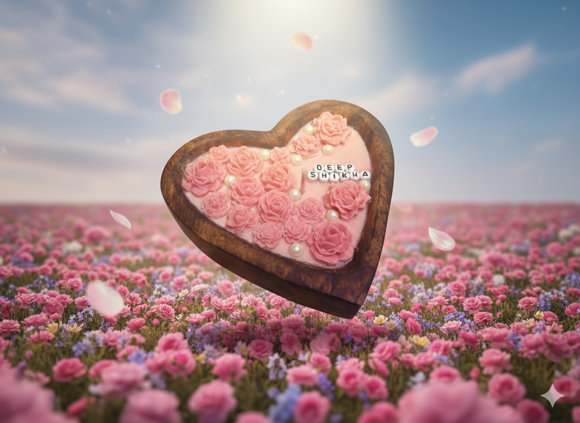 Heart-Shaped Personalized Floral Candle – Romantic Rose Design