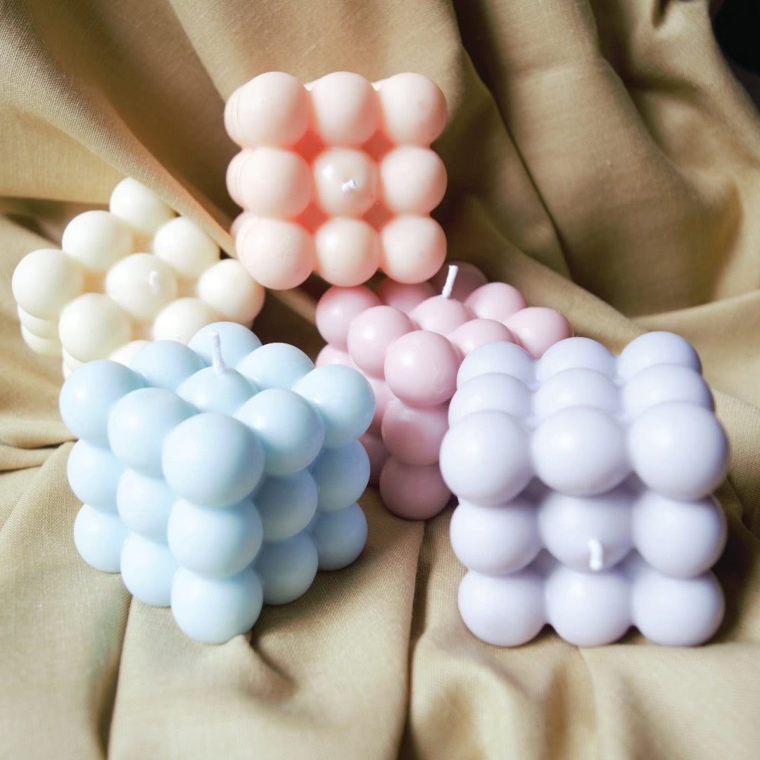 Luxury Bubble Cube Candle – Strongly Scented Handcrafted Soya Wax | Modern Minimalist Décor Candle