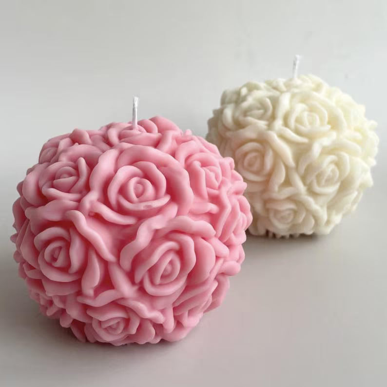 Amoura Luxe Rose Ball Candle – Handcrafted Floral Sphere | Luxury Soya Wax Gift Candle Pack of 3