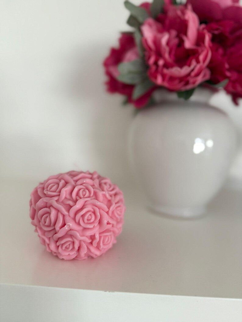 Amoura Luxe Rose Ball Candle – Handcrafted Floral Sphere | Luxury Soya Wax Gift Candle Pack of 3