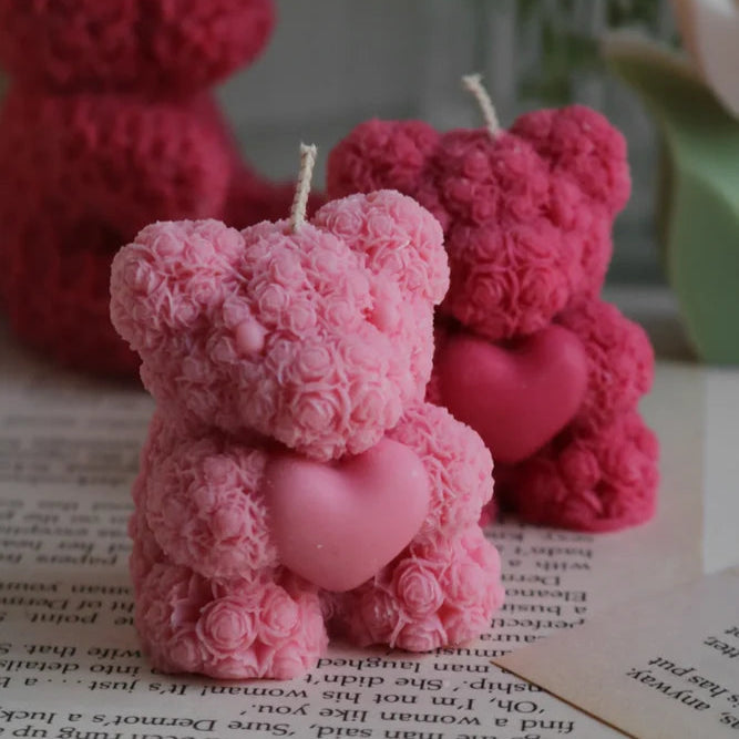 Rose Teddy Candle – Luxury Handcrafted Soya Wax Teddy Bear Candle with Heart | Strongly Scented Premium Gift Candle