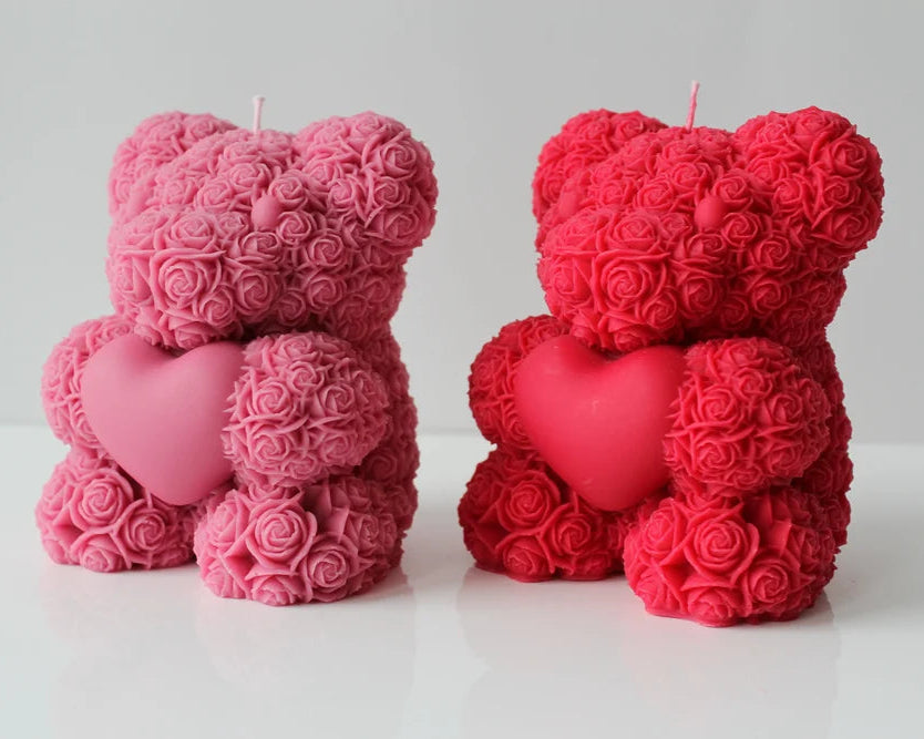 Rose Teddy Candle – Luxury Handcrafted Soya Wax Teddy Bear Candle with Heart | Strongly Scented Premium Gift Candle