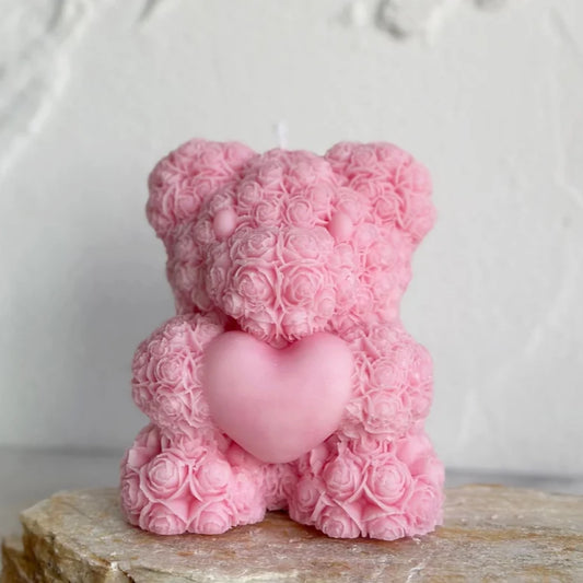 Rose Teddy Candle – Luxury Handcrafted Soya Wax Teddy Bear Candle with Heart | Strongly Scented Premium Gift Candle
