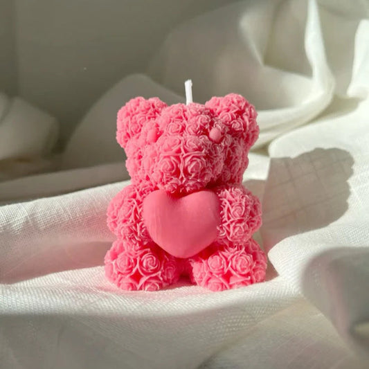 Rose Teddy Candle – Luxury Handcrafted Soya Wax Teddy Bear Candle with Heart | Strongly Scented Premium Gift Candle