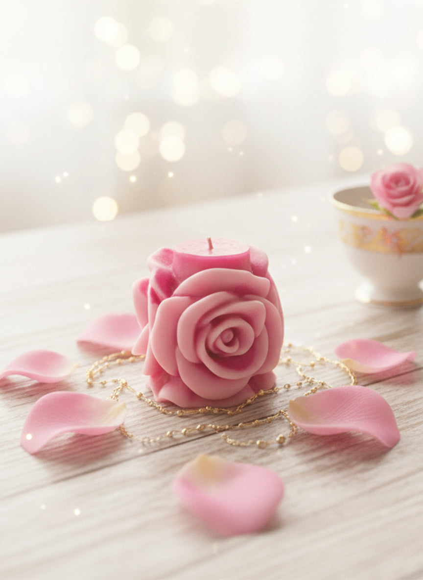 Elegant Rose-Shaped Candle – Pink