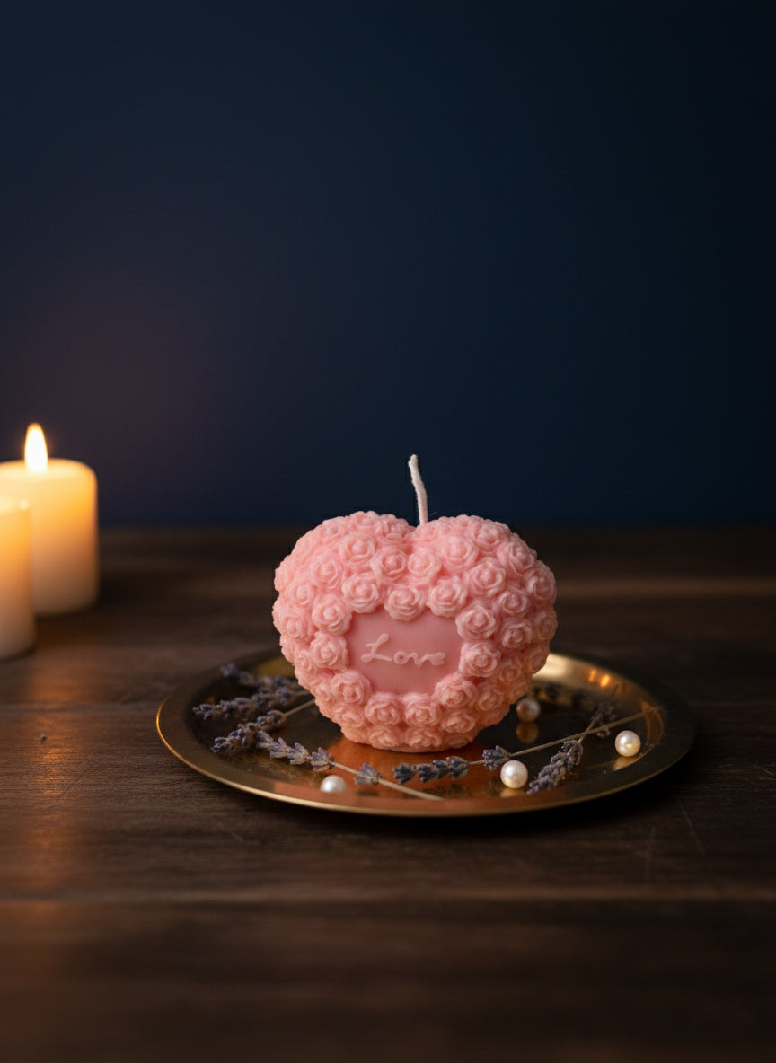 Romantic Rose Love shape Candle – Heart Shaped Floral Gift