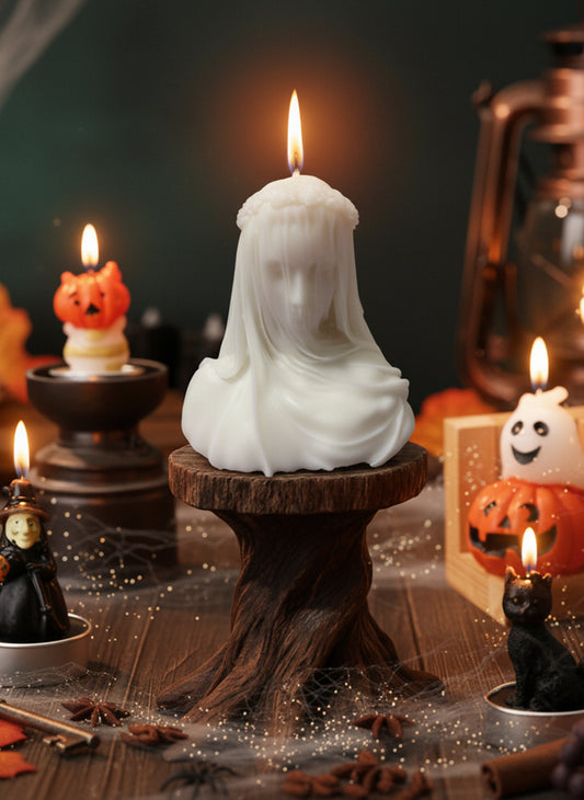 Veiled Ghost Candle – Haunted Halloween Décor