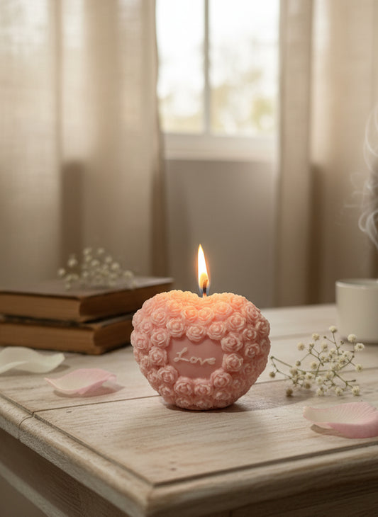 Romantic Rose Love shape Candle – Heart Shaped Floral Gift