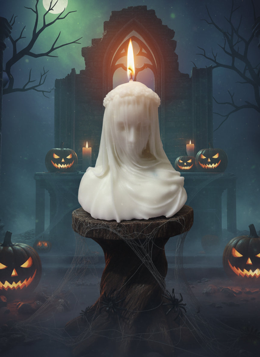 Veiled Ghost Candle – Haunted Halloween Décor