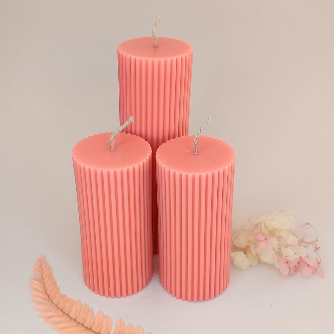 Amoura Luxe Ribbed Pillar Candle Set – Handcrafted Soya Wax | Luxury Home & Gift Décor