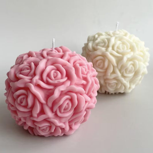 Amoura Luxe Rose Ball Candle – Handcrafted Floral Sphere | Luxury Soya Wax Gift Candle Pack of 3