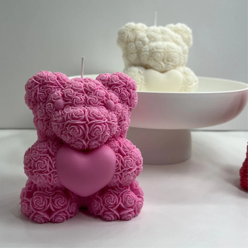 Rose Teddy Candle – Luxury Handcrafted Soya Wax Teddy Bear Candle with Heart | Strongly Scented Premium Gift Candle